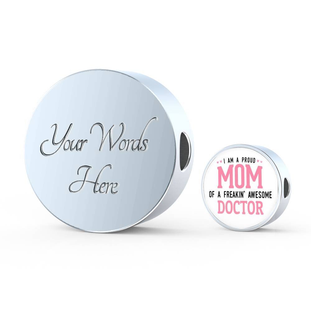 Proud Mom Leather Bracelet Round - Light