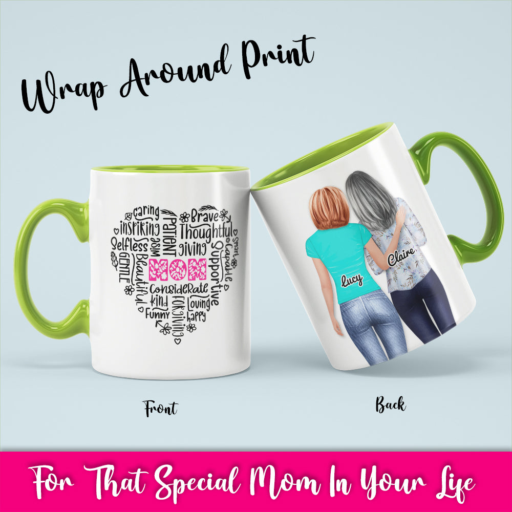 Mom Heart Phrases - White Coffee Mug With Colored Inside & Handle