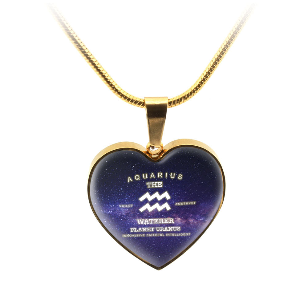 Aquarius Gold/Silver Zodiac Heart Necklace