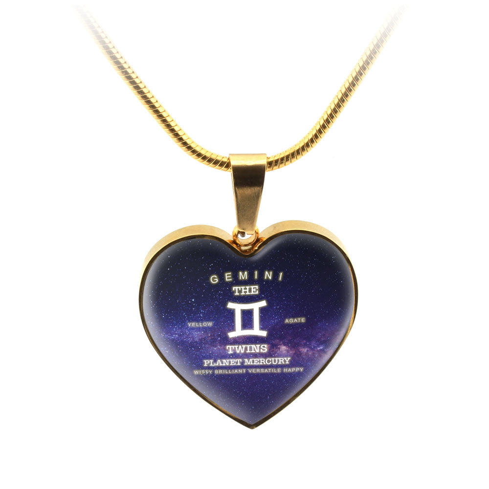 Gemini Gold/Silver Zodiac Heart Necklace