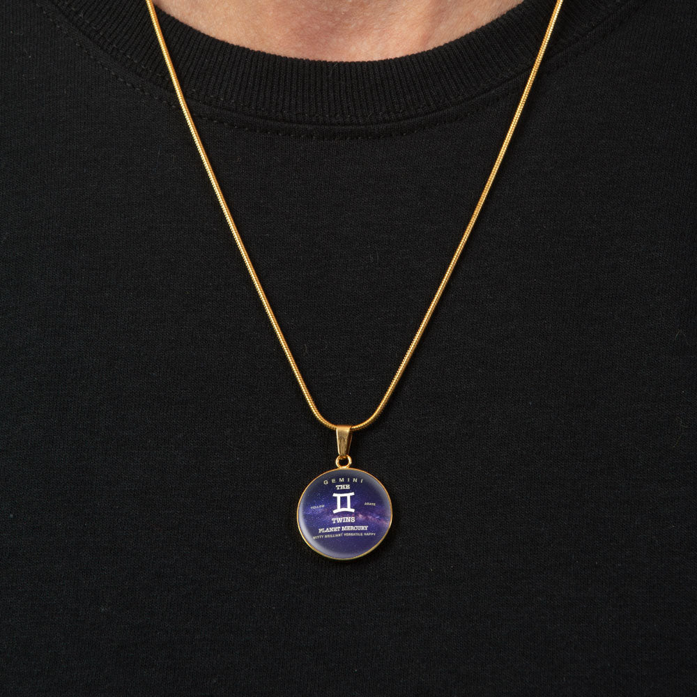 Gemini Gold/Silver Zodiac Round Necklace
