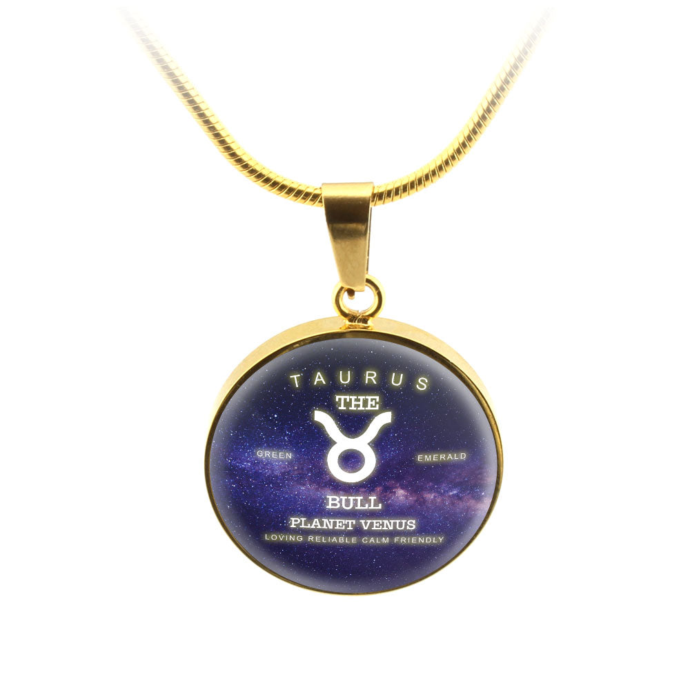 Taurus Gold/Silver Zodiac Round Necklace