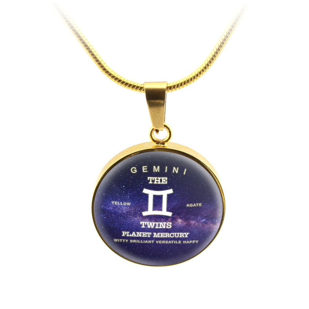 Gemini Gold/Silver Zodiac Round Necklace