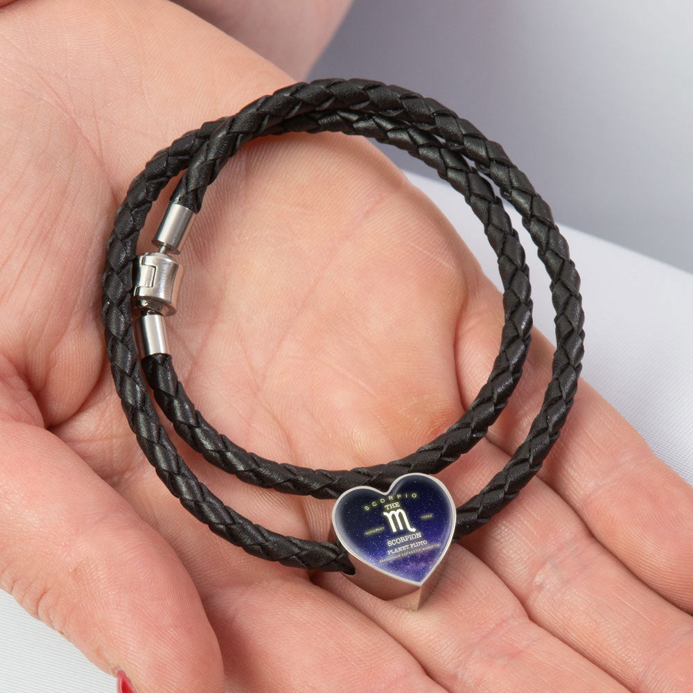 Scorpio Zodiac Heart Leather Bracelet