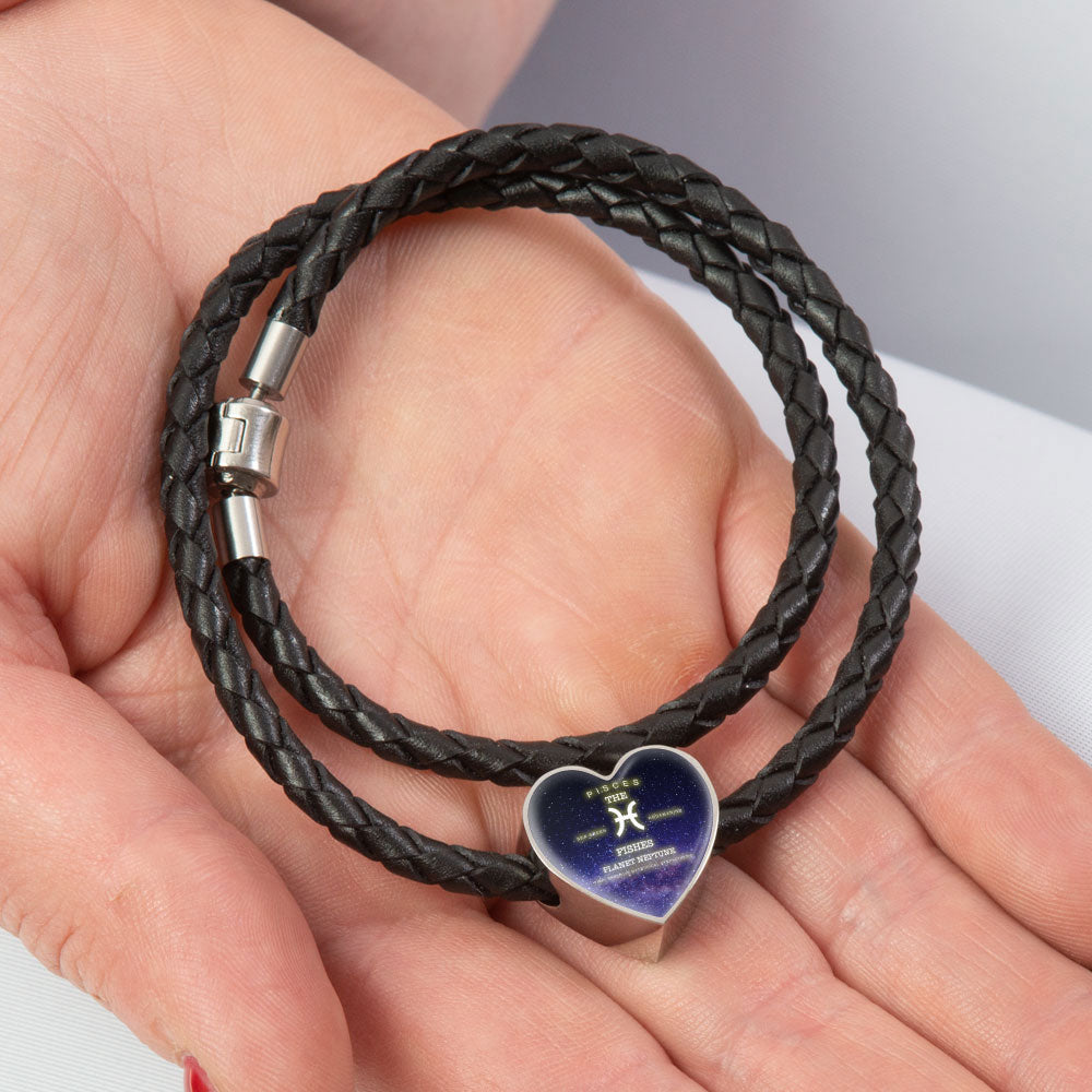 Pisces Zodiac Heart Leather Bracelet