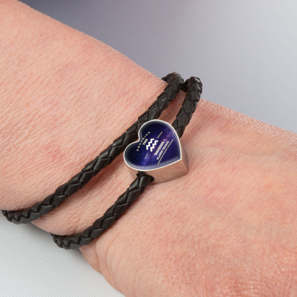 Aquarius Zodiac Heart Leather Bracelet