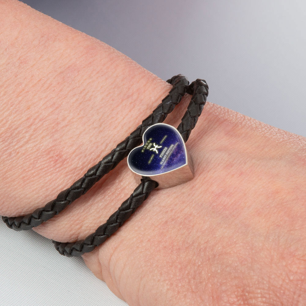 Pisces Zodiac Heart Leather Bracelet