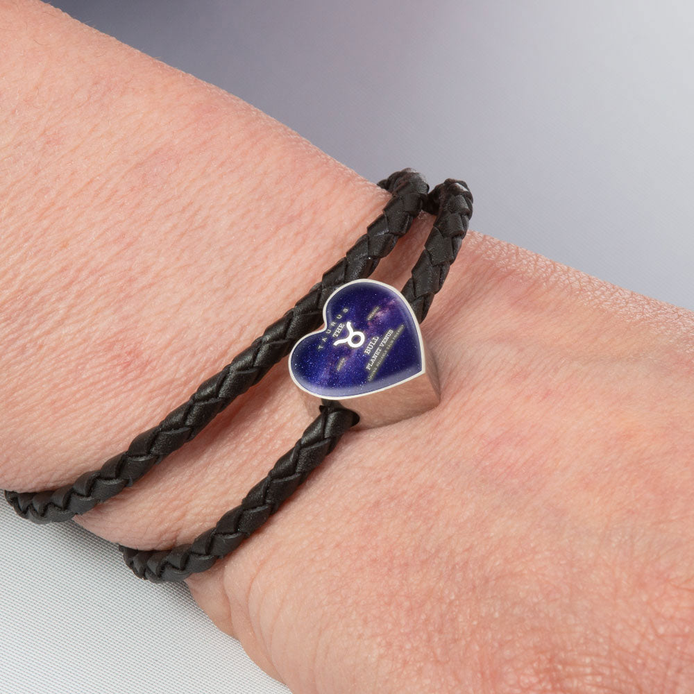 Taurus Zodiac Heart Leather Bracelet