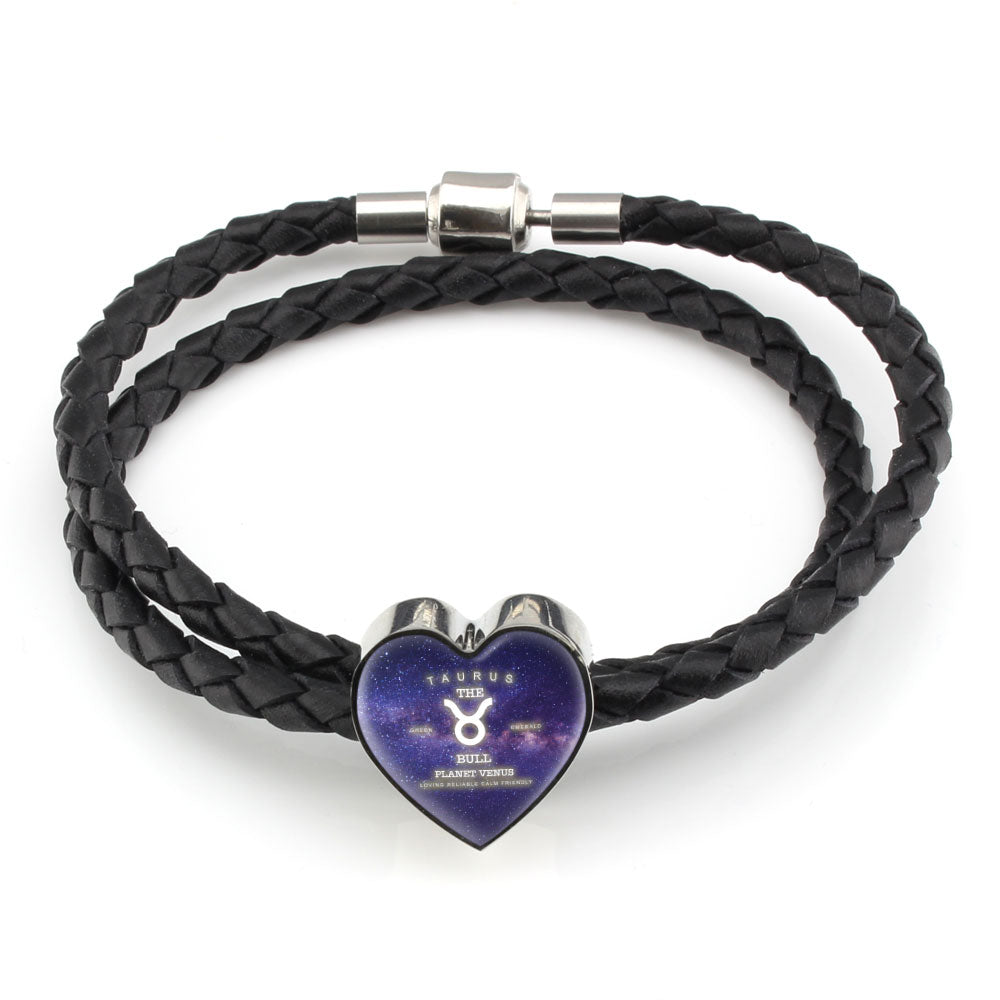 Taurus Zodiac Heart Leather Bracelet