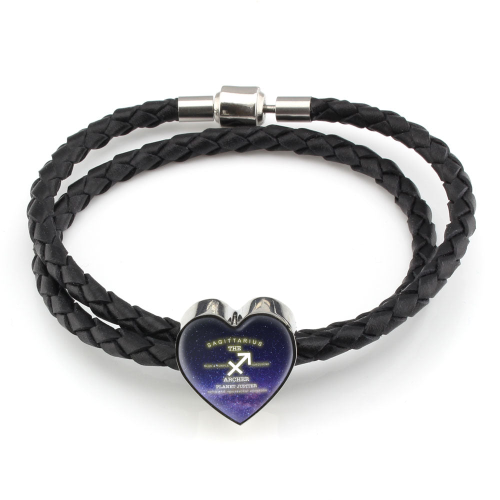 Sagittarius Zodiac Heart Leather Bracelet