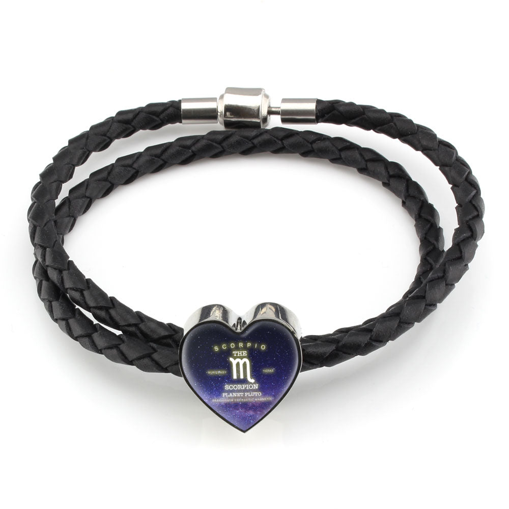 Scorpio Zodiac Heart Leather Bracelet