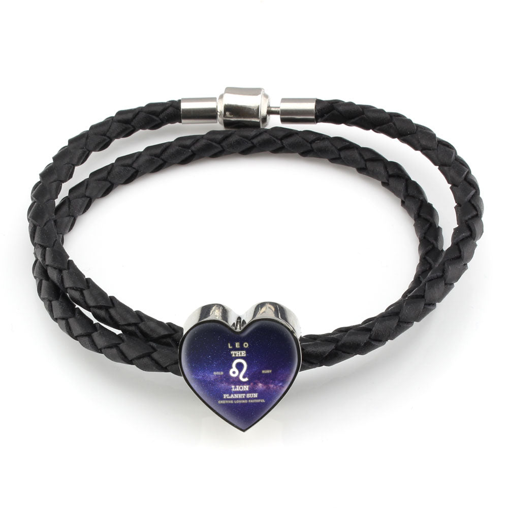 Leo Zodiac Heart Leather Bracelet