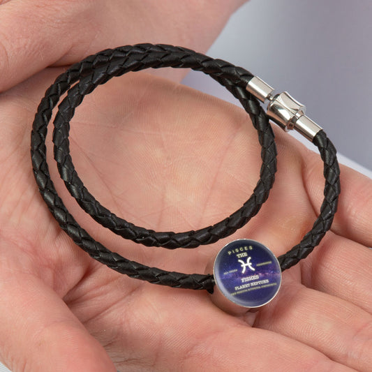 Pisces Zodiac Round Leather Bracelet