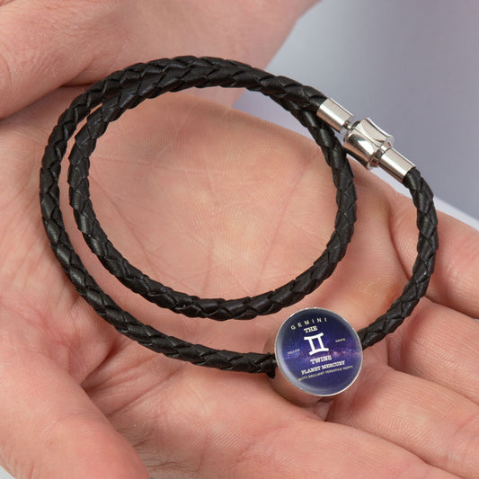 Gemini Zodiac Round Leather Bracelet