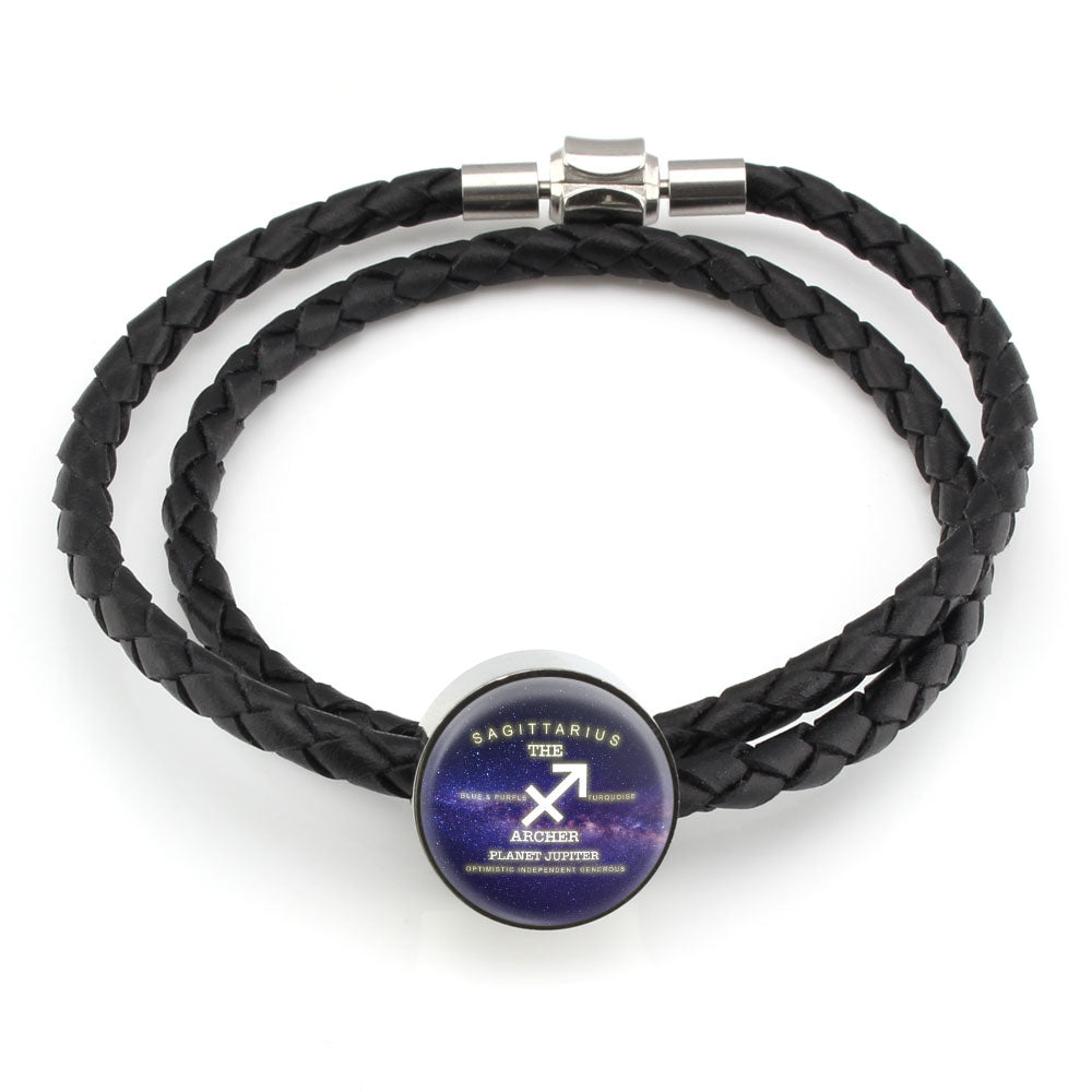 Sagittarius Zodiac Round Leather Bracelet