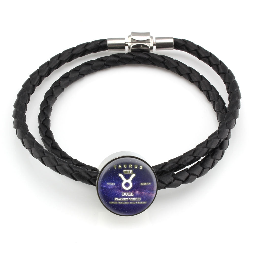 Taurus Zodiac Round Leather Bracelet