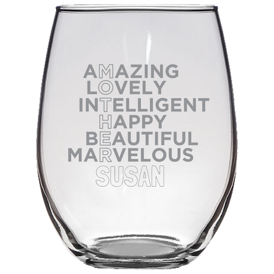 Mother Amazing Lovely Intelligent (Personalized) - Stemless Wine Glass