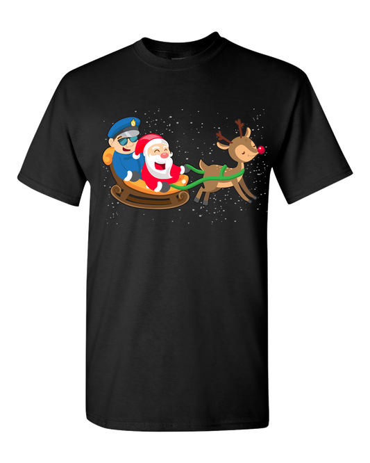Police Guarding Santa Sleigh Adult Unisex T-Shirt