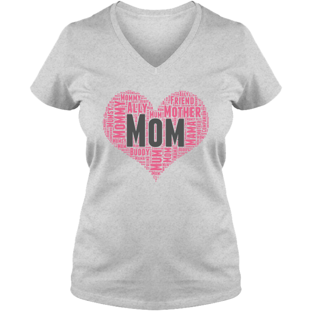 Mom Heart Ladies V Neck Tee - Light