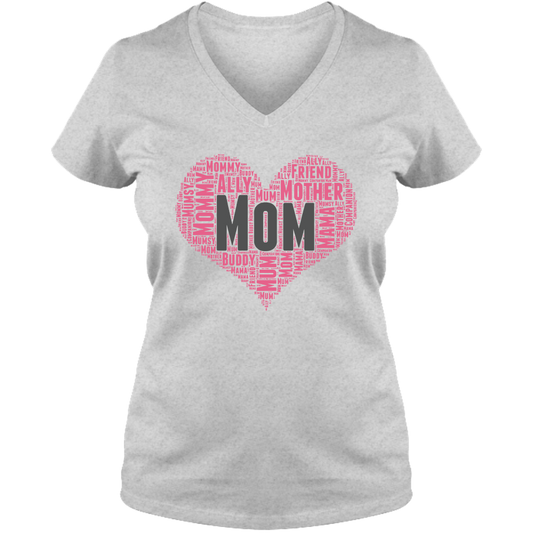 Mom Heart Ladies V Neck Tee - Light