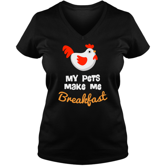 Pets Make Breakfast - Ladies V Neck Tee
