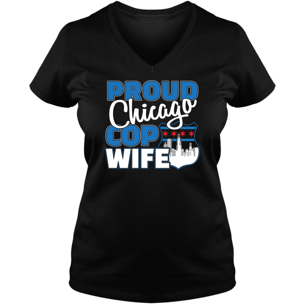 Proud Chicago Cop Wife - Dark - Ladies V Neck Tee