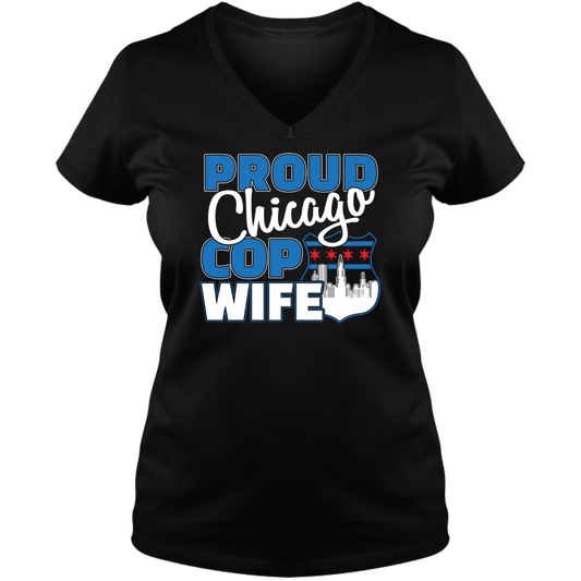 Proud Chicago Cop Wife - Dark - Ladies V Neck Tee