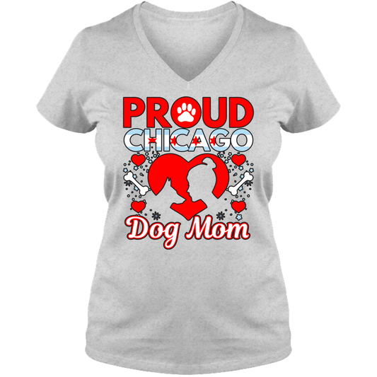 Proud Chicago Dog Mom - Light - Ladies V Neck Tee