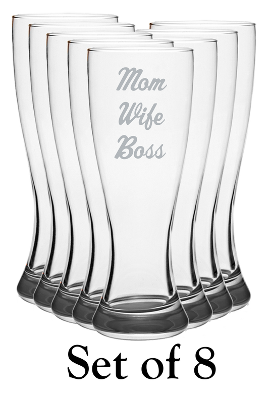 Mom Wife Boss - Pilsner Glass - Set of 8