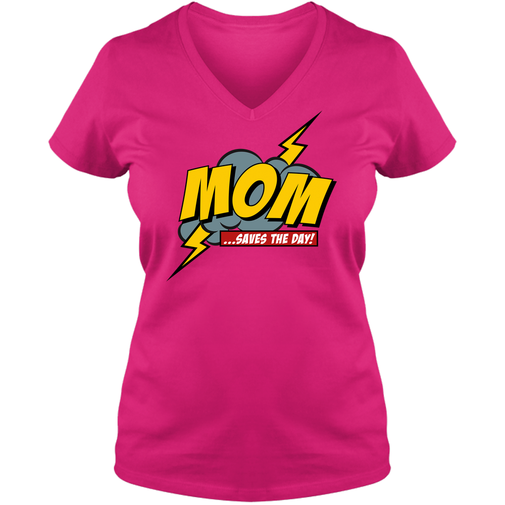 Mom Saves The Day Ladies V Neck Tee - Light