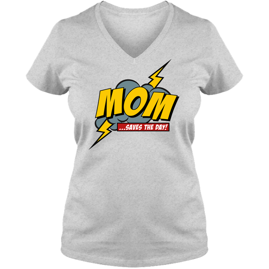Mom Saves The Day Ladies V Neck Tee - Light
