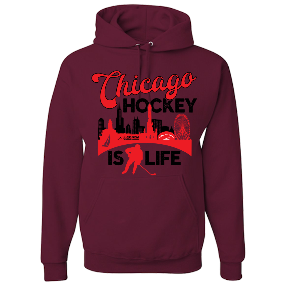 Chicago Hockey is Life Adult Hoodie