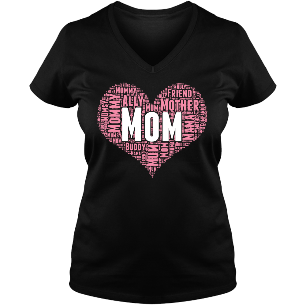 Mom Heart Ladies V Neck Tee - Dark