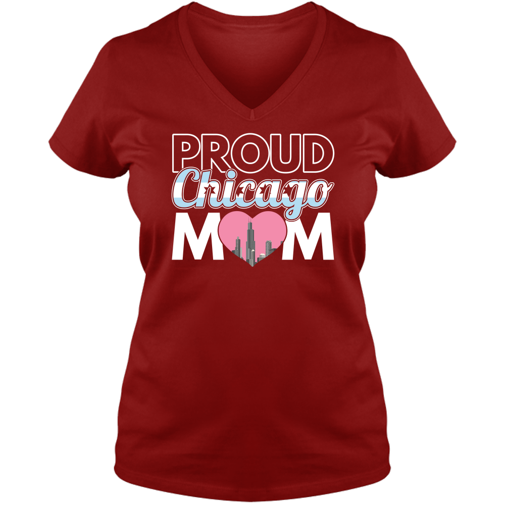 Proud Chicago Mom - Dark - Ladies V Neck Tee