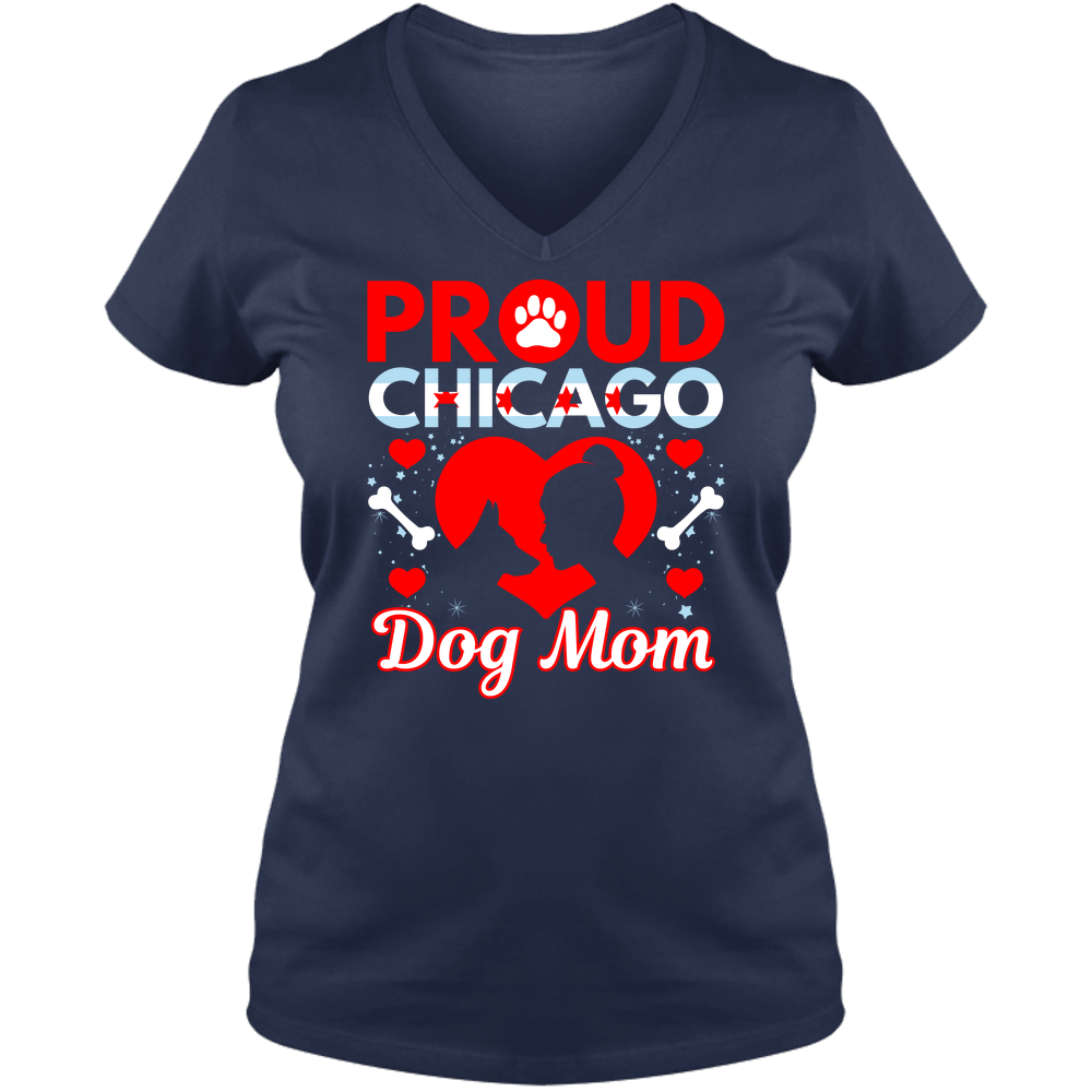 Proud Chicago Dog Mom - Dark - Ladies V Neck Tee