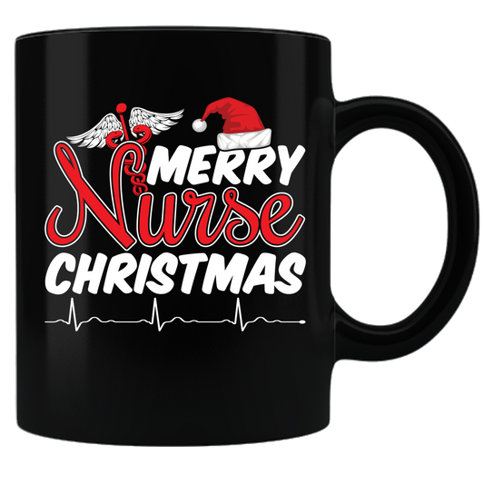 Merry Nurse Christmas Coffee Mug - Black