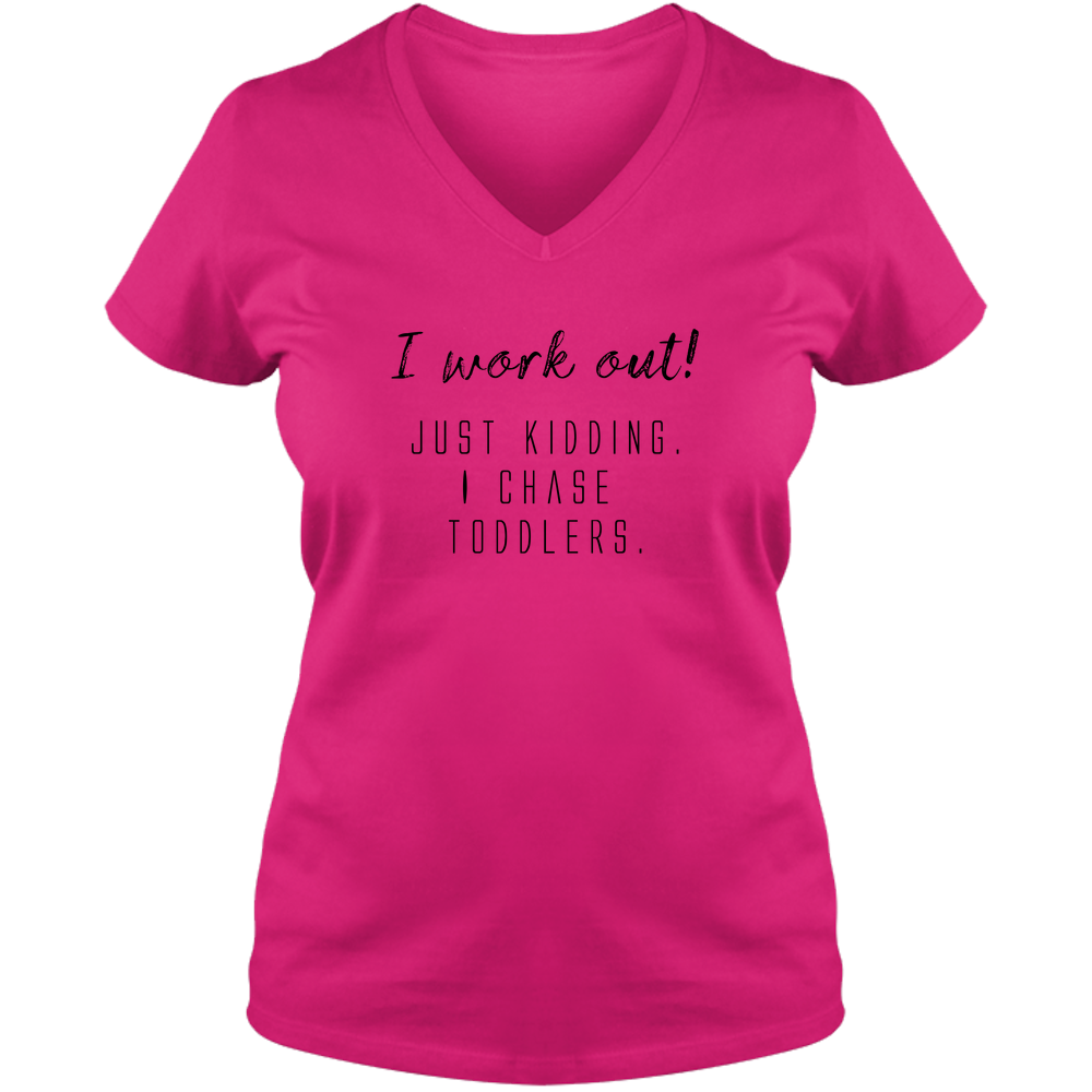 I work out! Light - Ladies V Neck Tee