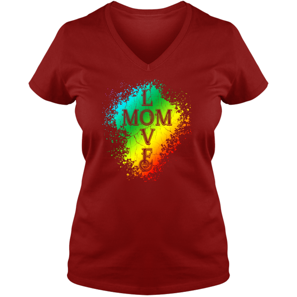 Mom Love Ladies V Neck Tee - Dark