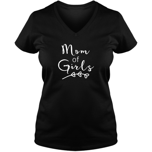 Mom Of Girls Dark - Ladies V Neck Tee