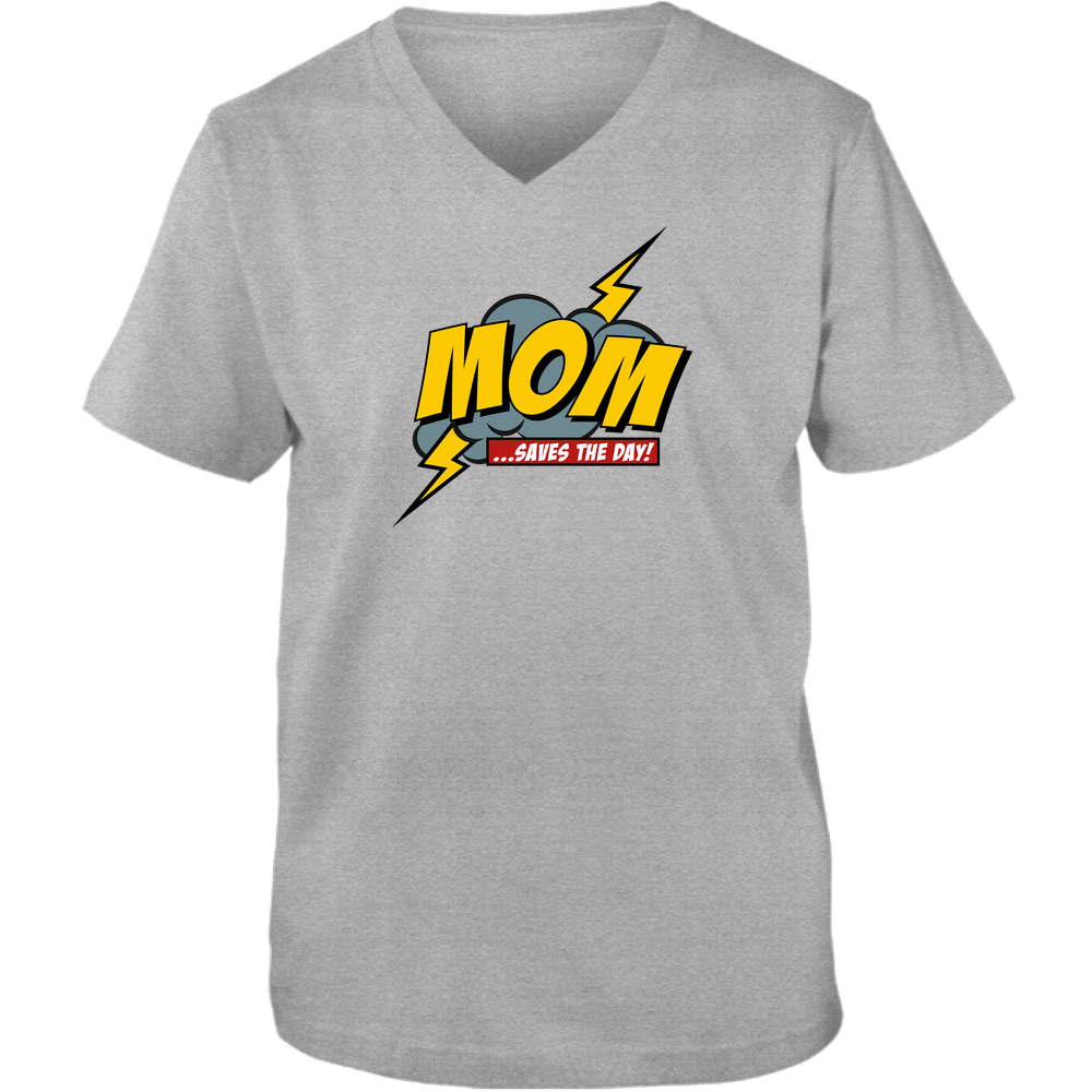 Mom Saves The Day Adult Unisex Vneck Tee - Light