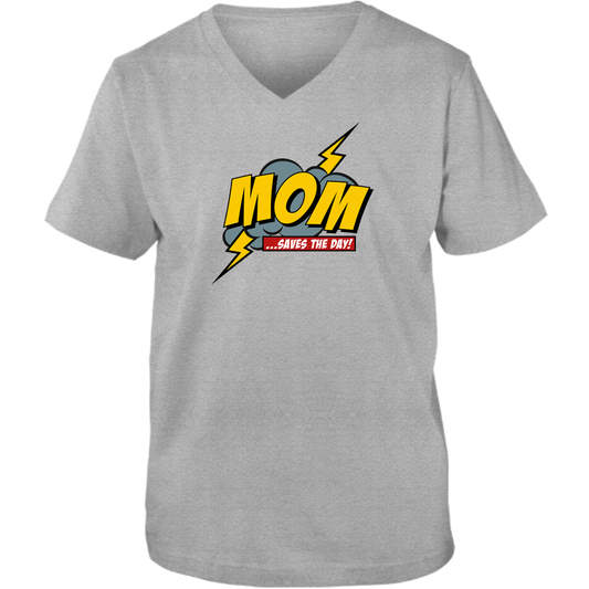 Mom Saves The Day Adult Unisex Vneck Tee - Light