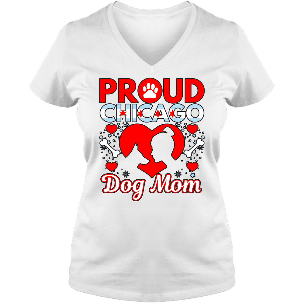 Proud Chicago Dog Mom - Light - Ladies V Neck Tee