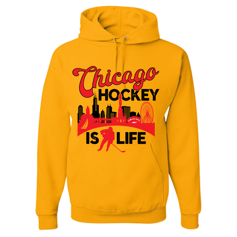 Chicago Hockey is Life Adult Hoodie