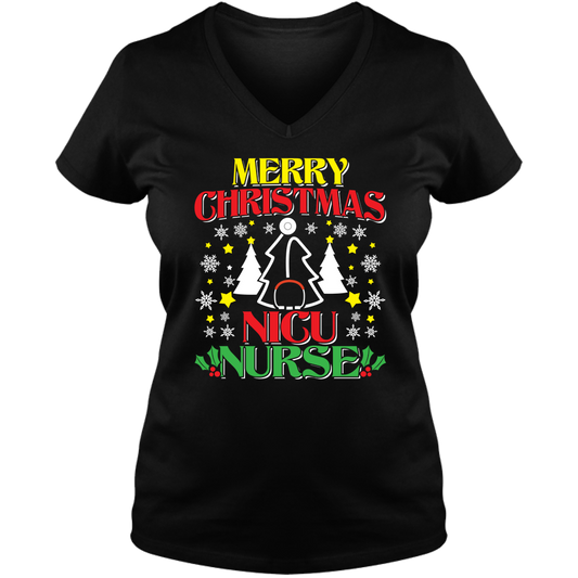 Merry Christmas NICU Nurse - Ladies V Neck Tee