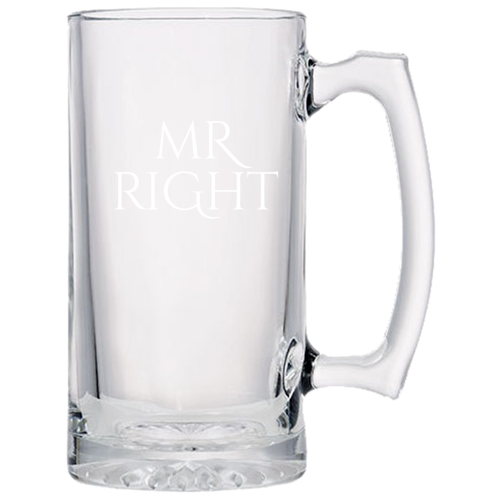 Mr. Right Beer Mugs Laser Etched