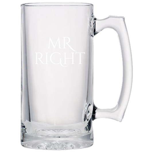 Mr. Right Beer Mugs Laser Etched