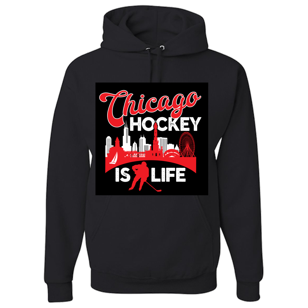 Chicago Hockey is Life Adult Hoodie