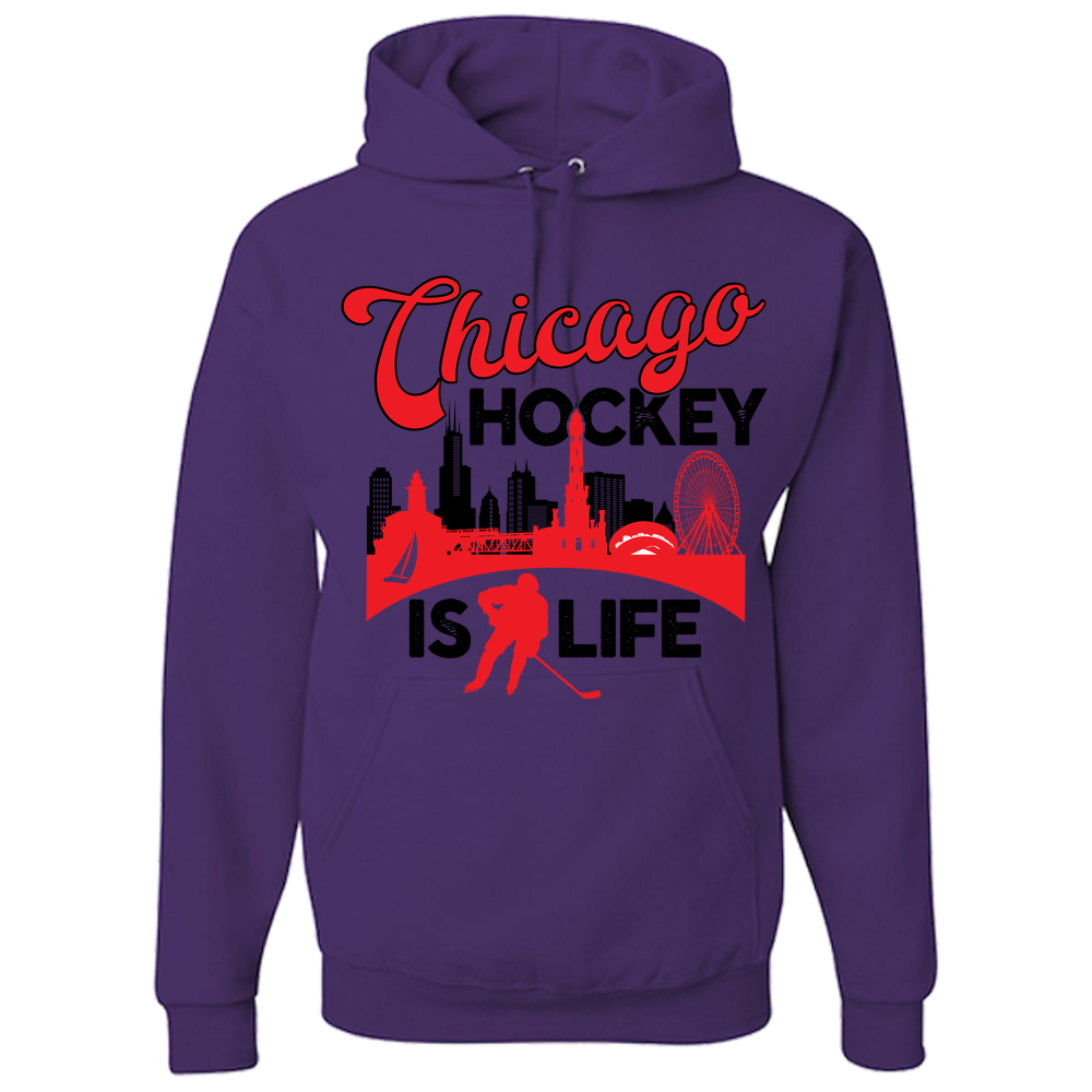 Chicago Hockey is Life Adult Hoodie