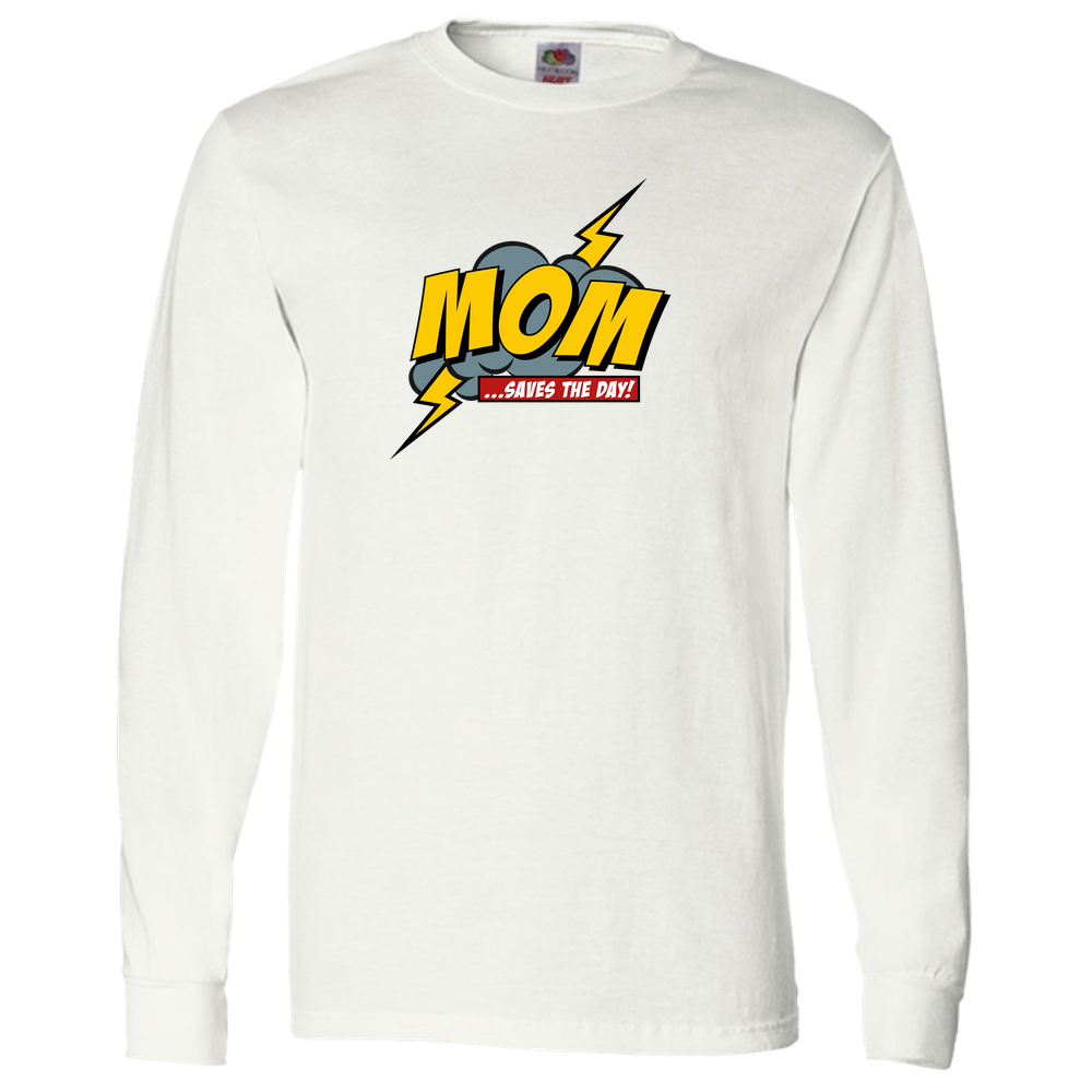 Mom Saves The Day Adult Long Sleeve Tee - Light