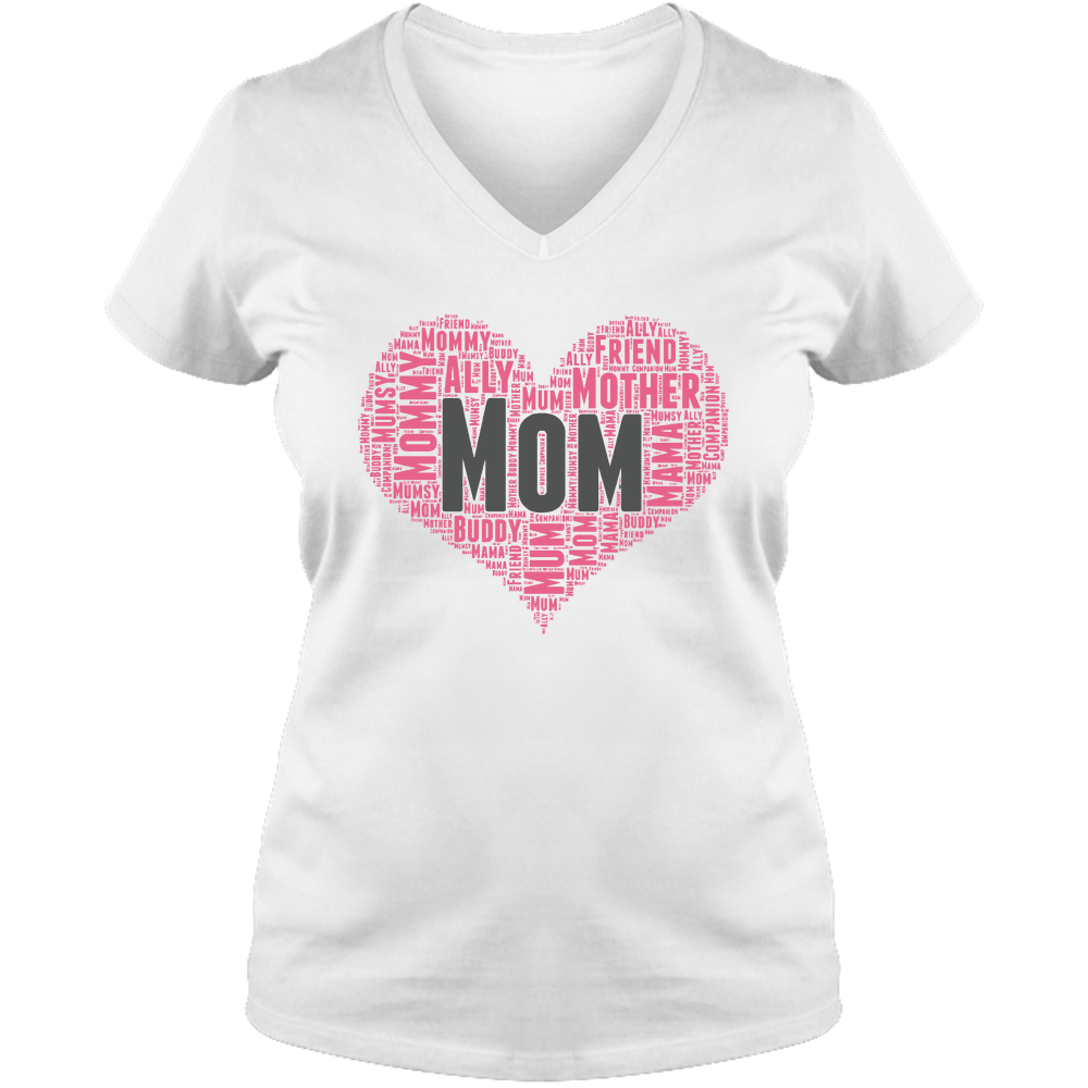 Mom Heart Ladies V Neck Tee - Light